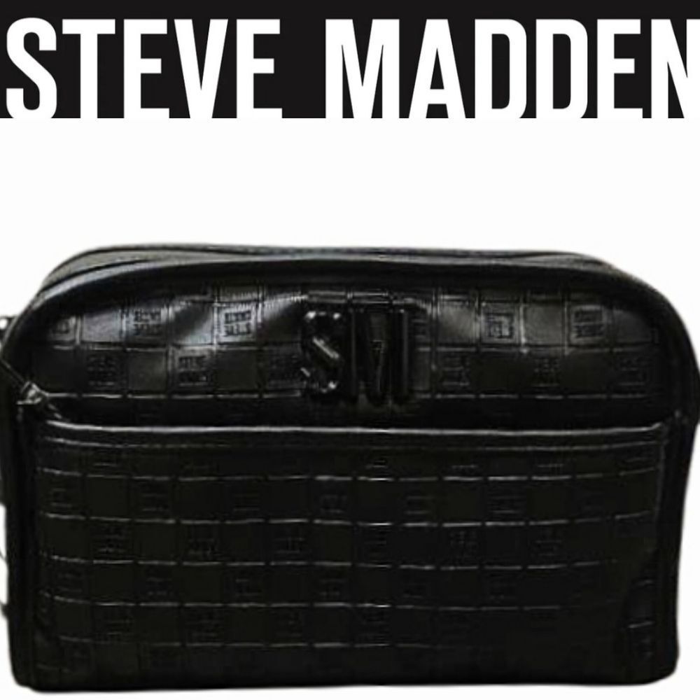 Steve Madden Block Logo Embossed Envelope Pouch- Black